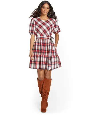 Plaid Puff-Sleeve Dress