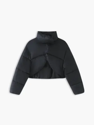 Quilted Puffer Mock Trendy Neck Crop Coat