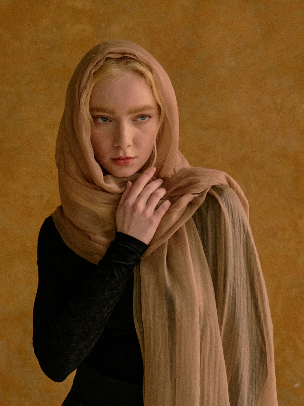 "Featherlight" Oversized Cashmere Scarf - Light Tan