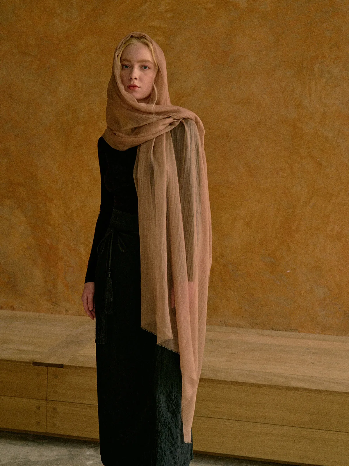 "Featherlight" Oversized Cashmere Scarf - Light Tan