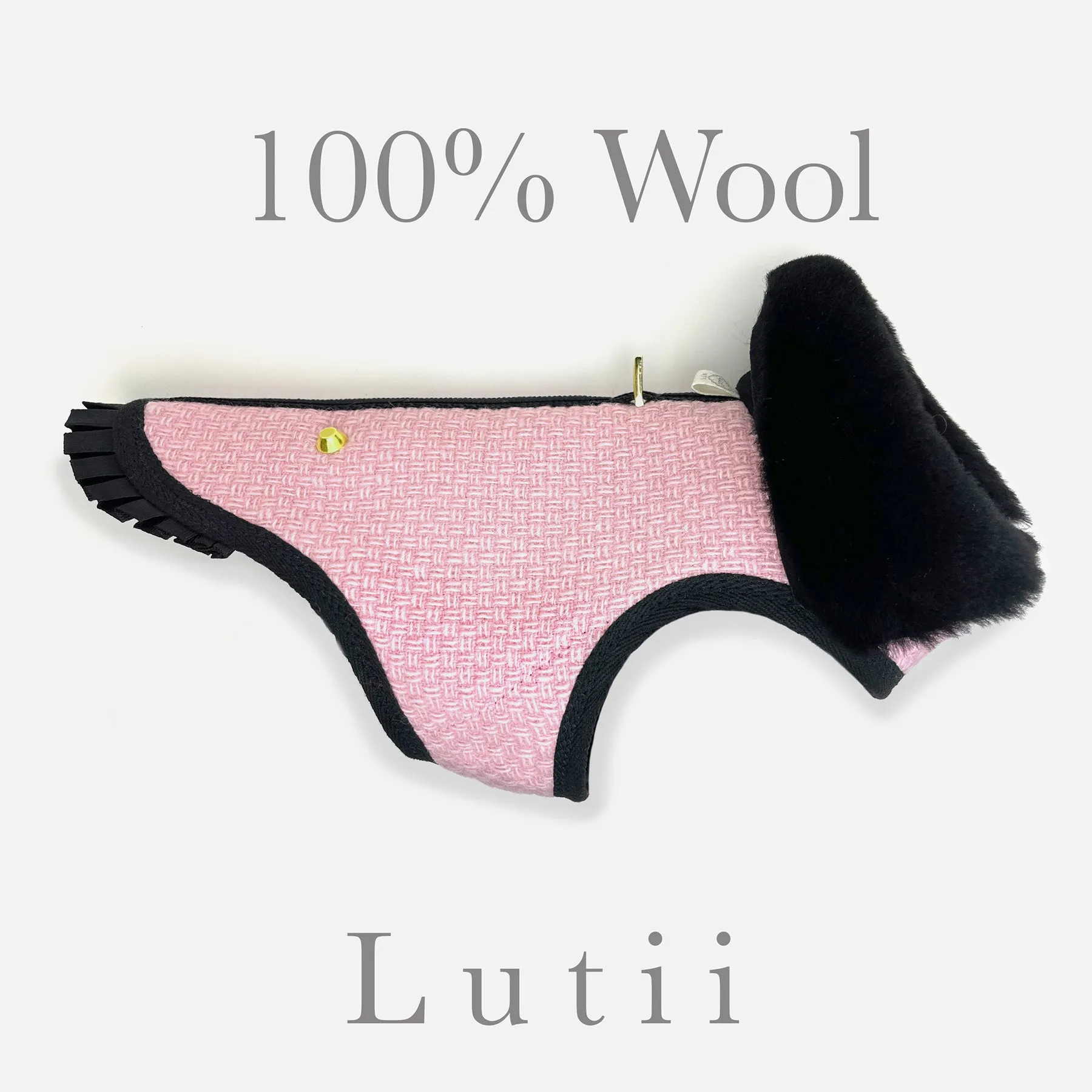 "Pink Coco"-100% Wool dog coat w/real shearling collar