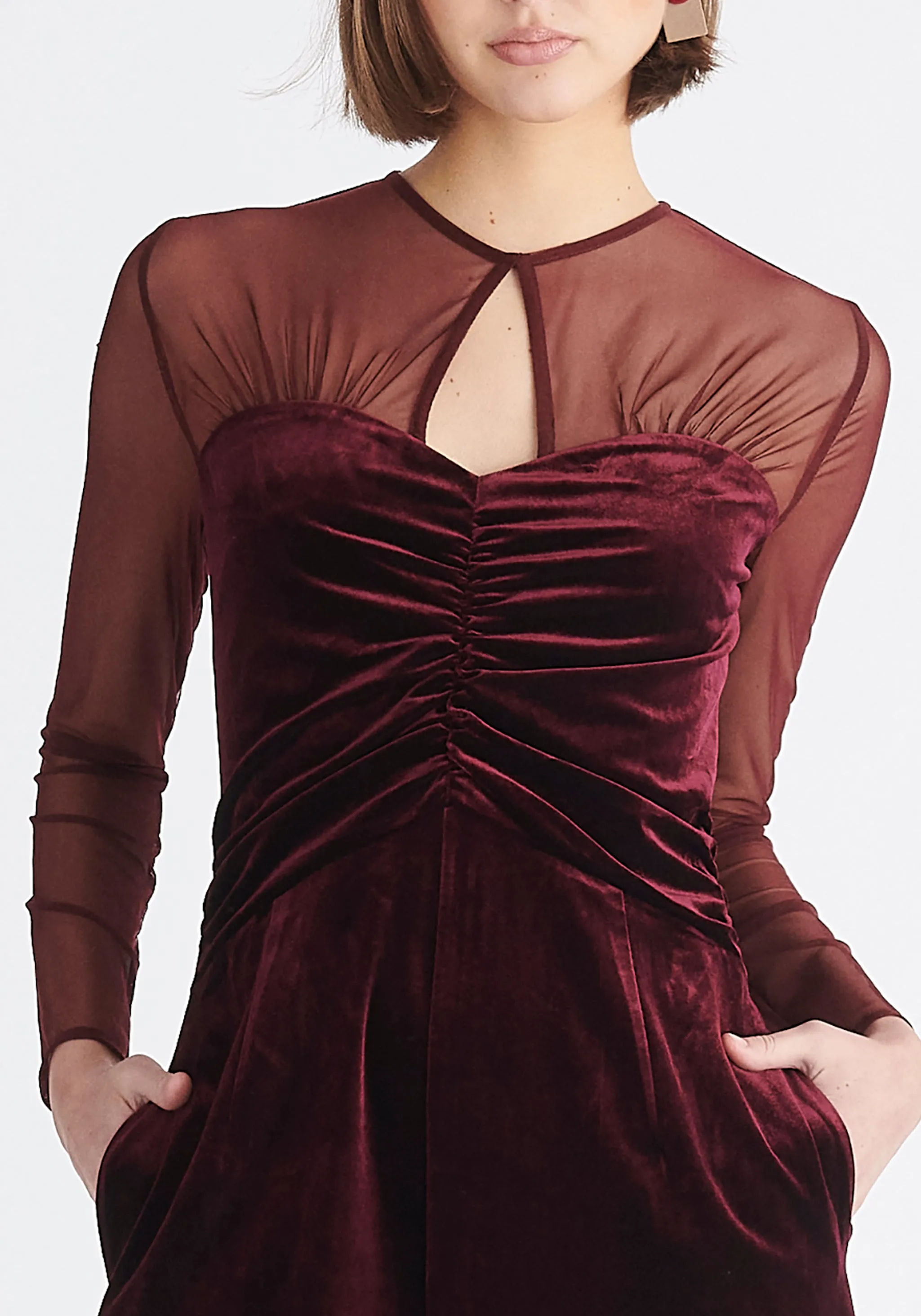 Sheer Sleeve Velvet Jumpsuit