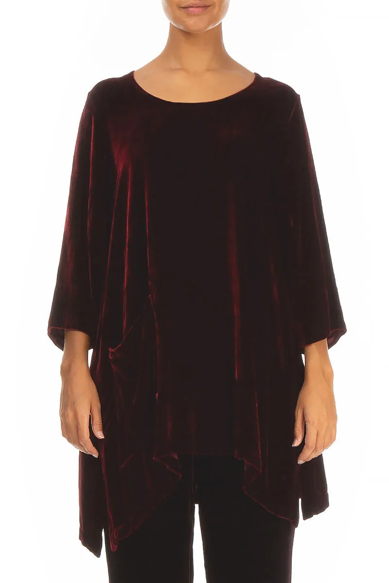 Side Pocket Dark Red Silk Velvet Tunic