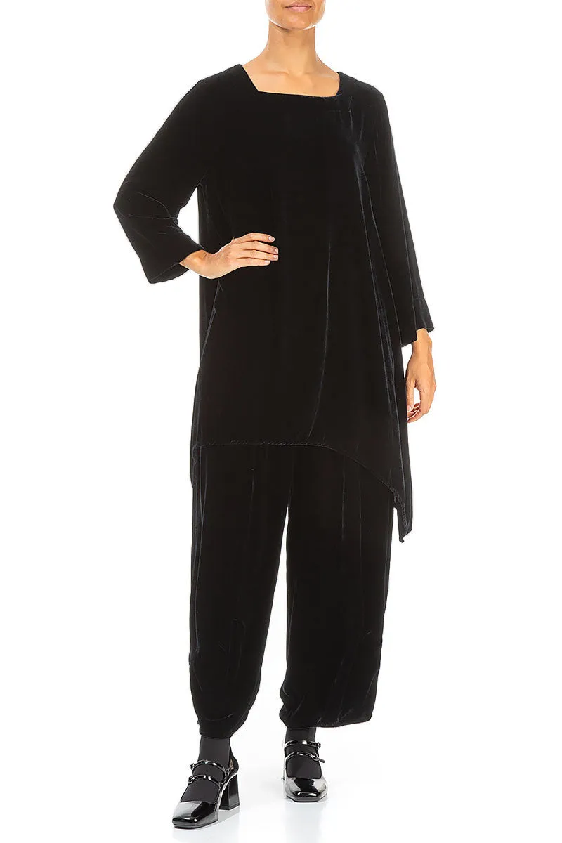 Square Neck Midnight Blue Silk Velvet Tunic