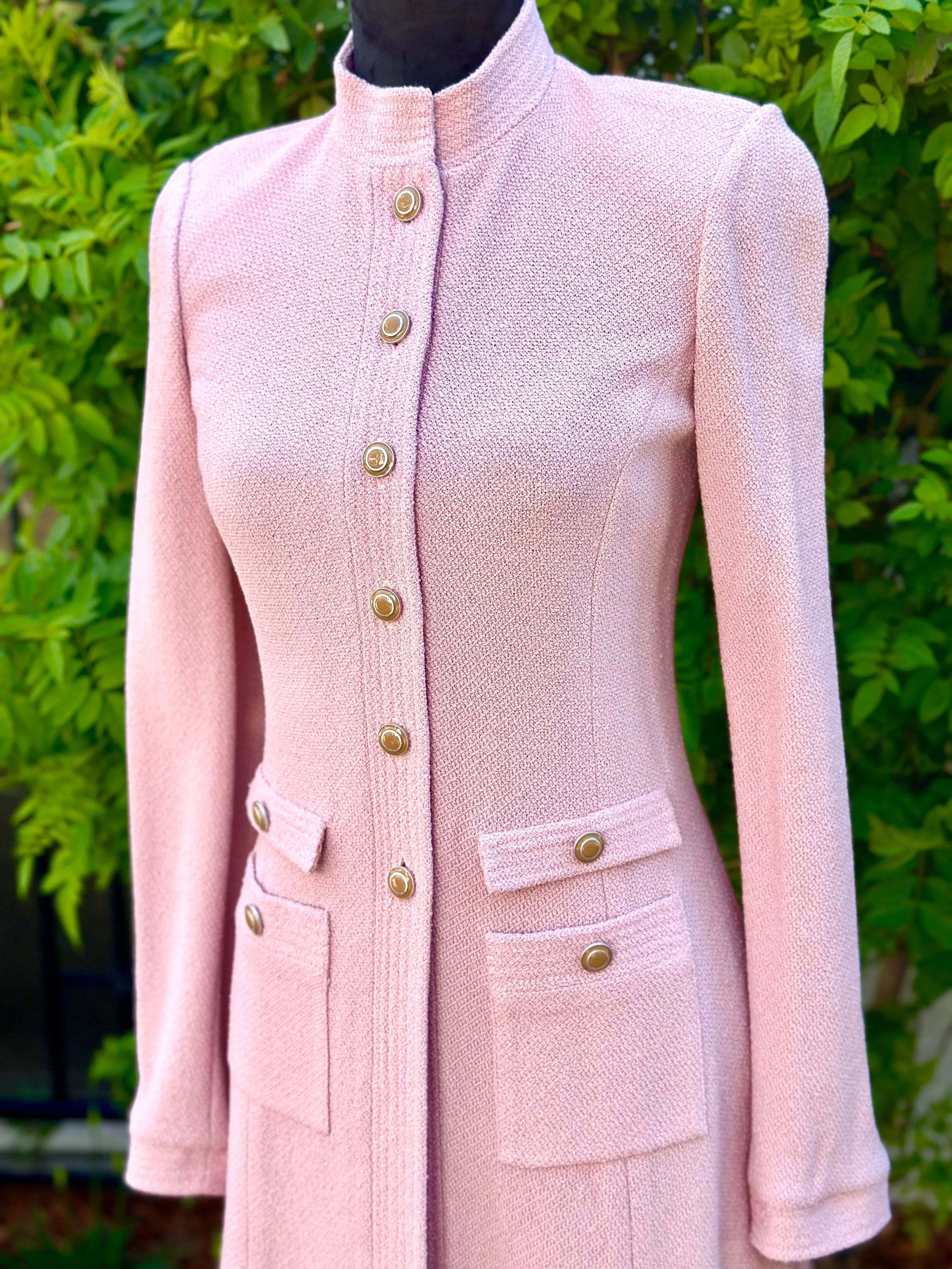 ST. JOHN Blush Pink Longline Cardigan With decorative buttons Size 2 (pre-owned)