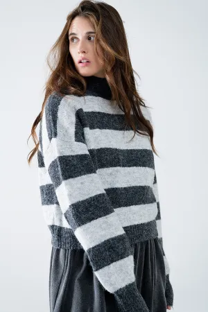 turtleneck gray striped sweater