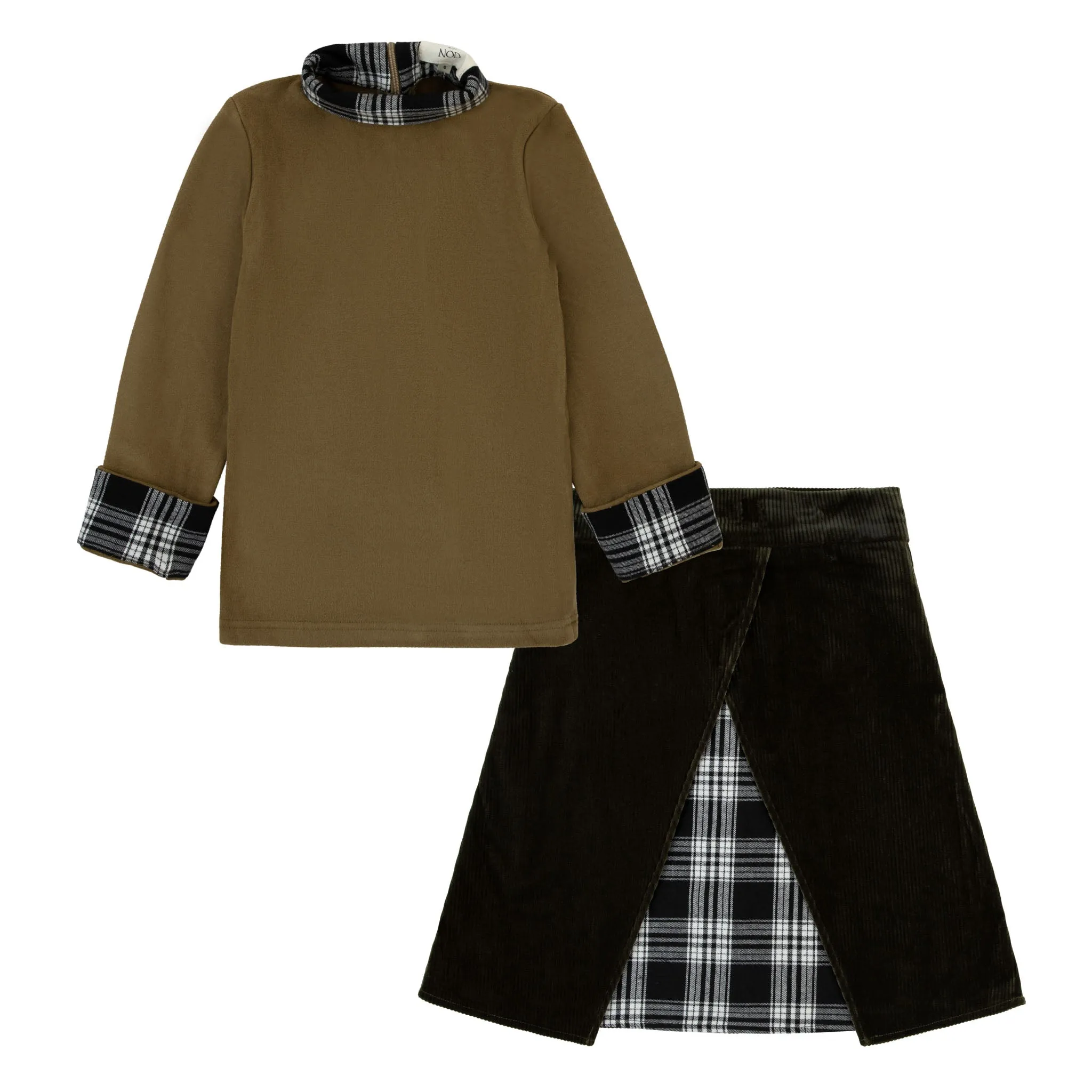 Velvet Plaid Skirt with Plaid Turtleneck