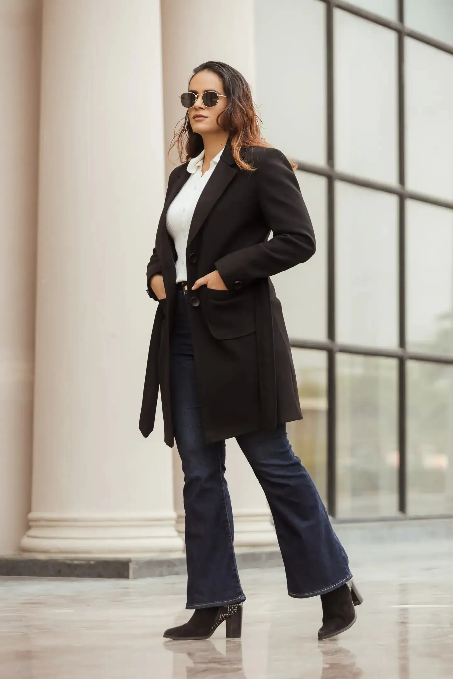 Women Long Coat with Belt