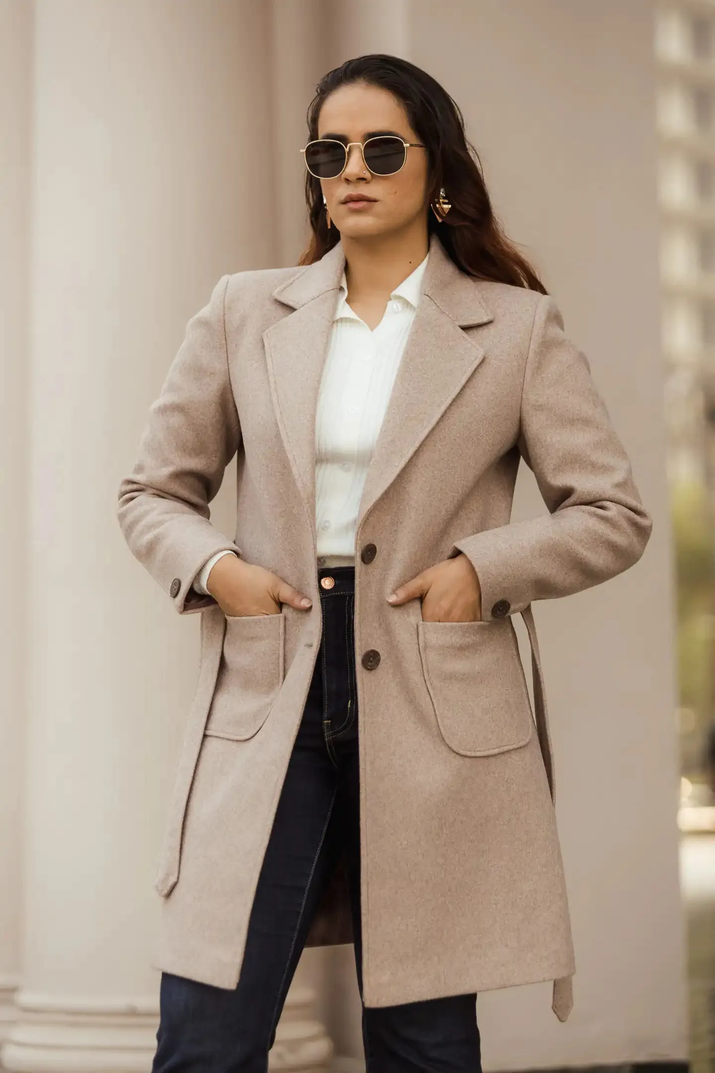 Women Long Coat with Belt