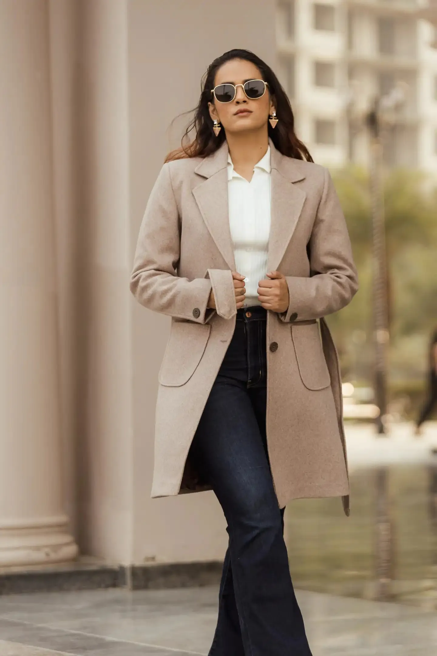 Women Long Coat with Belt