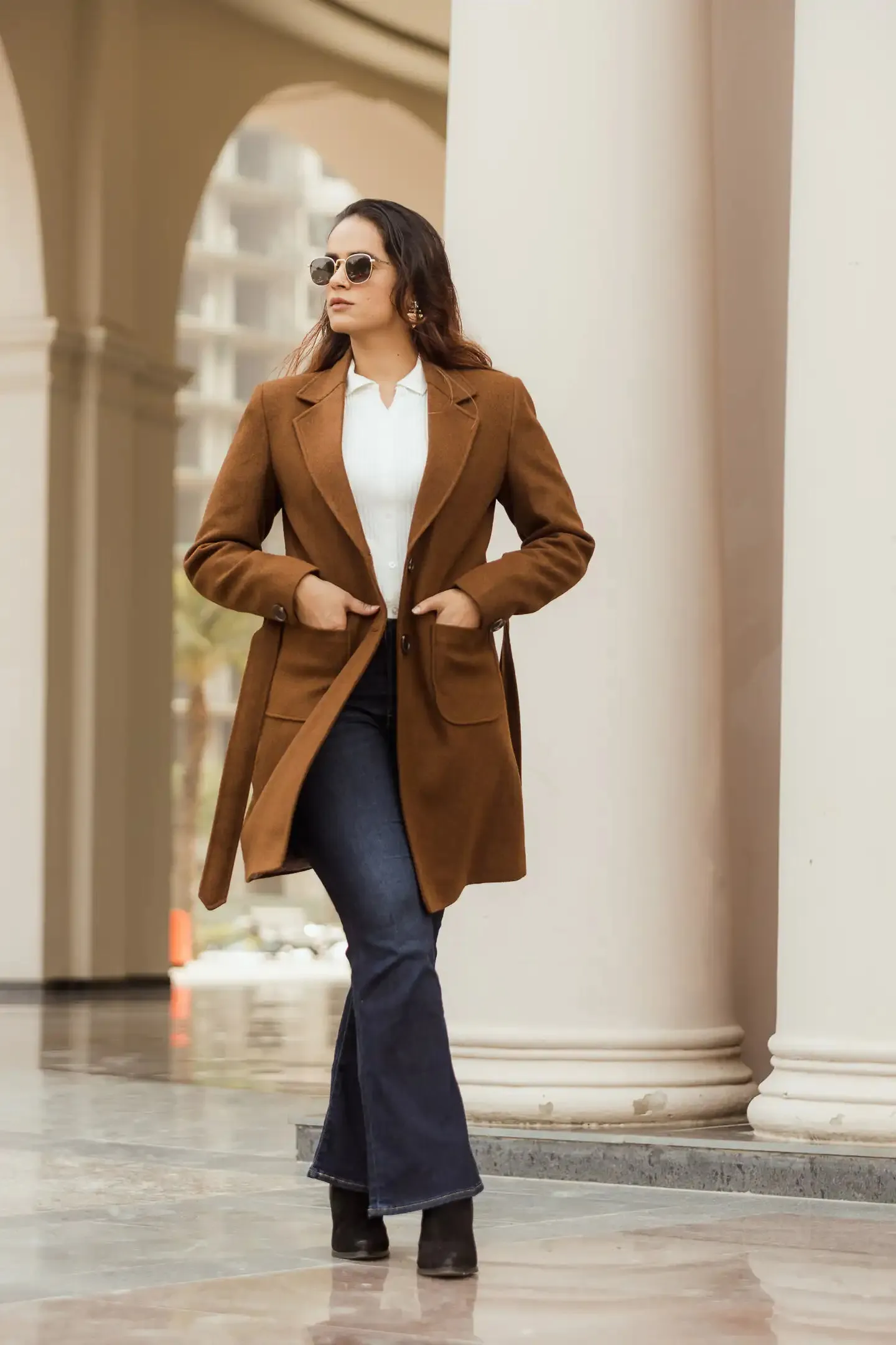 Women Long Coat with Belt