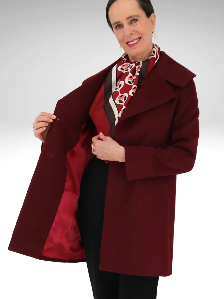 Women's Baby Alpaca Mid-Length Coat - Burgundy