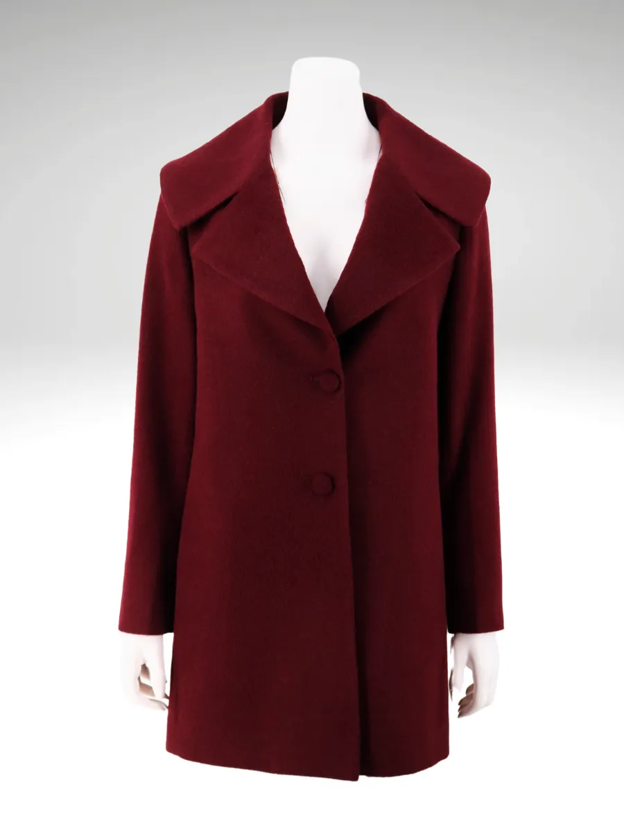 Women's Baby Alpaca Mid-Length Coat - Burgundy