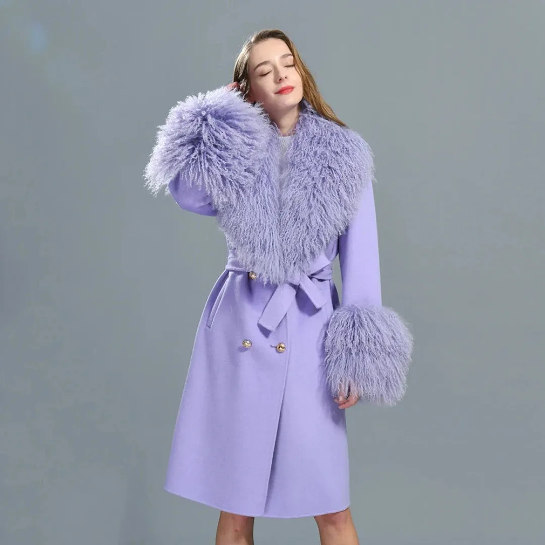 Women's Cashmere & Wool Sheep Fur Wrap Coat