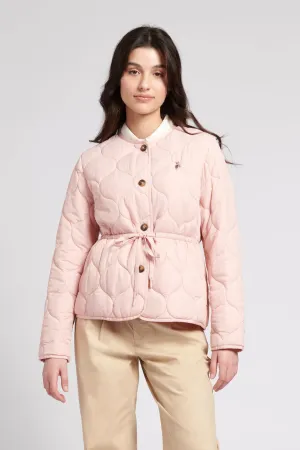 Womens Drawstring Waist Quilted Jacket in Silver Pink