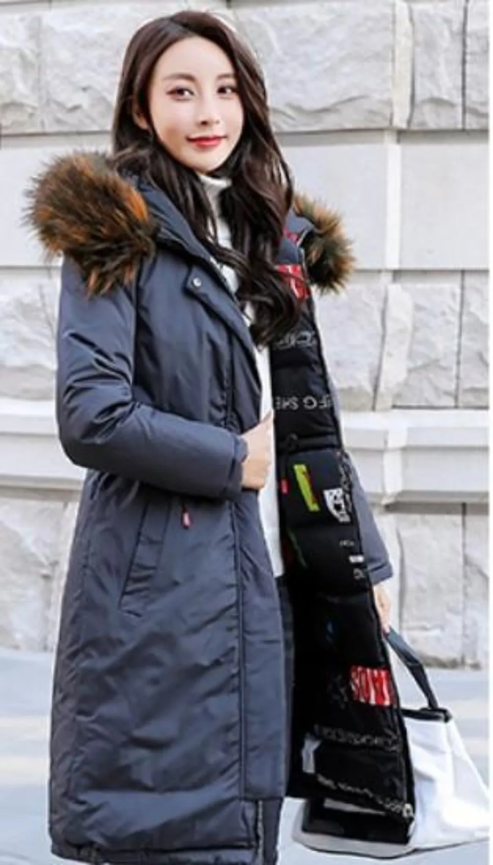 Womens Faux Fur Hooded Reversible Wear Puffer Coat