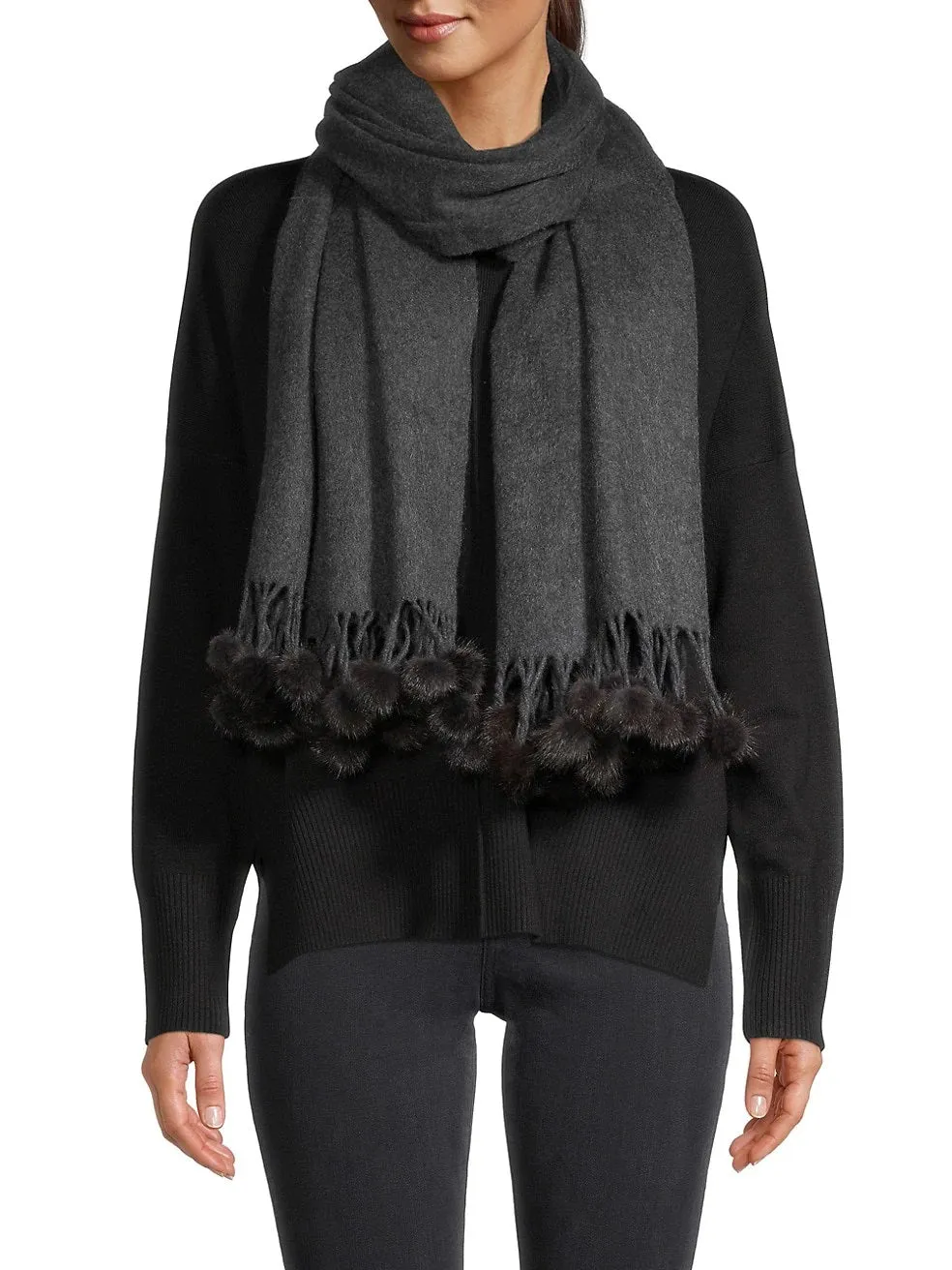 ZELL - Cashmere Wrap with Mink Pom Pom