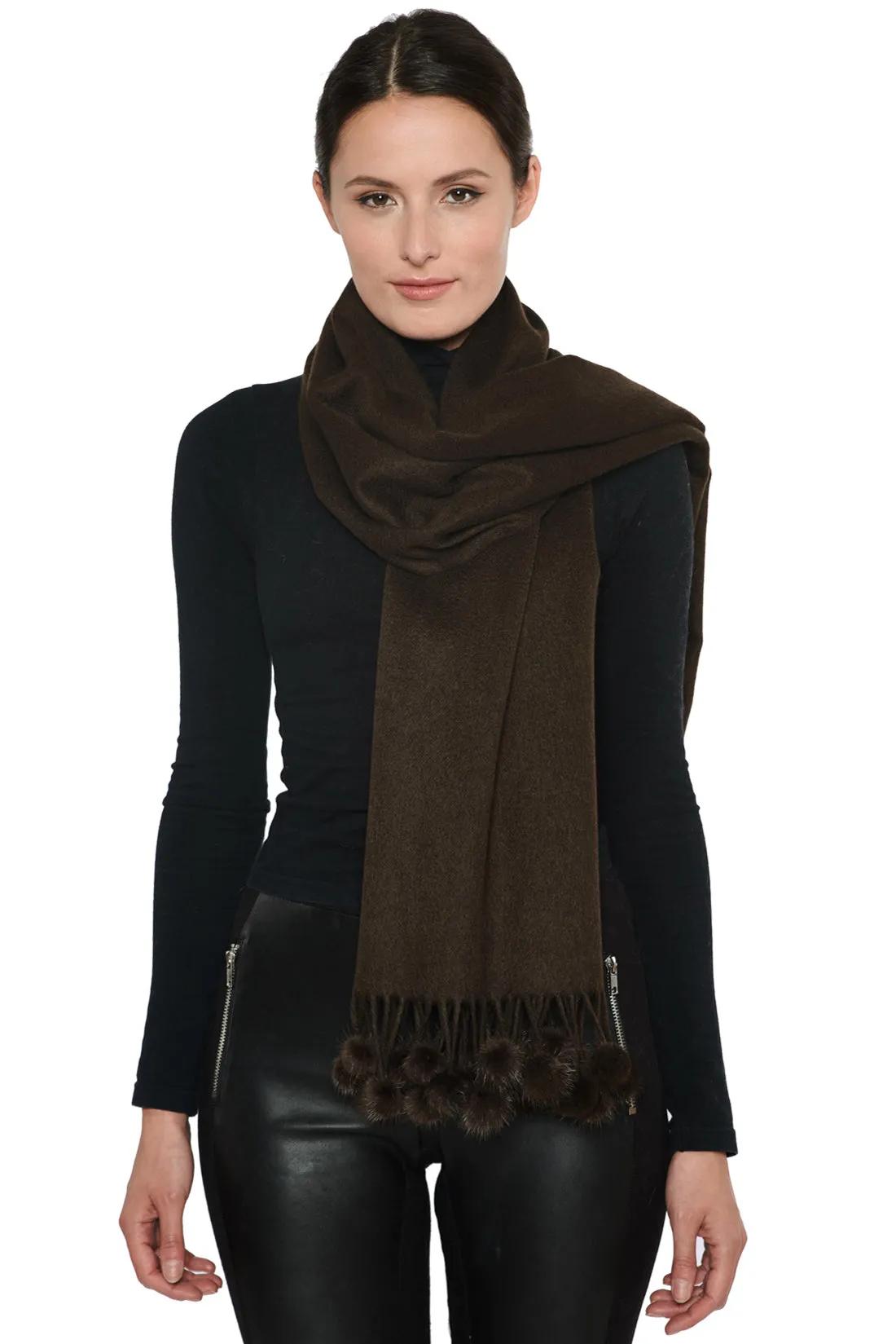 ZELL - Cashmere Wrap with Mink Pom Pom