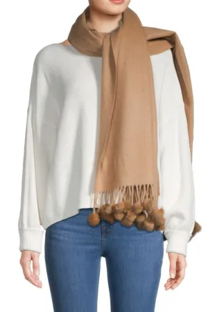 ZELL - Cashmere Wrap with Mink Pom Pom