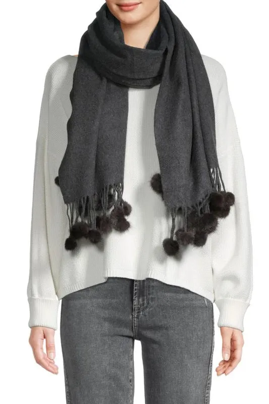 ZELL - Cashmere Wrap with Mink Pom Pom