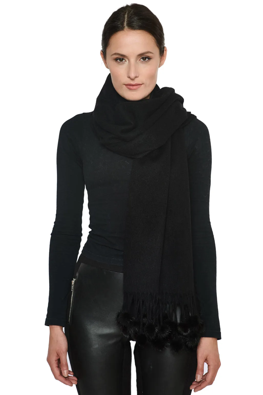 ZELL - Cashmere Wrap with Mink Pom Pom