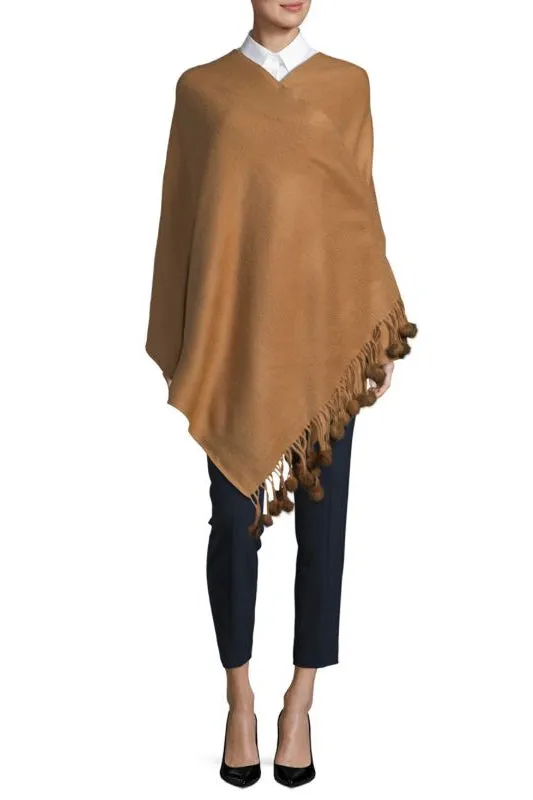 ZELL - Cashmere Wrap with Mink Pom Pom